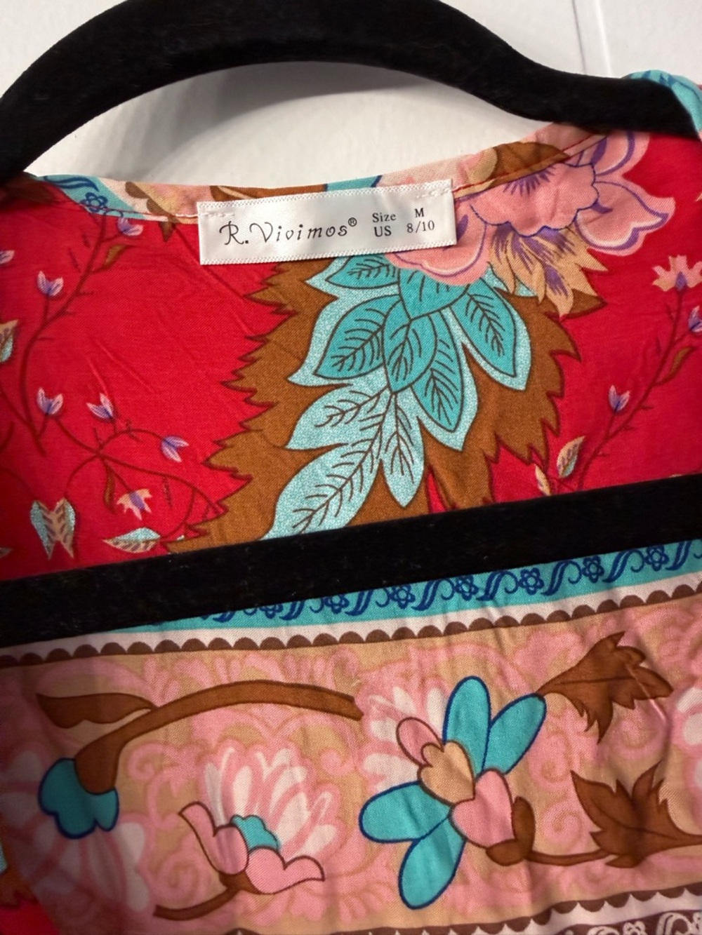 Red Floral Boho Maxi Dress with Tassel Tie Medium 8/10 - Picture 4 of 4